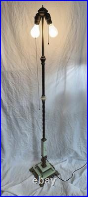 Art Deco Akro Agate Houze Uranium Slag Glass & Cast Iron Brass Bridge Floor Lamp
