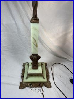 Art Deco Akro Agate Houze Uranium Slag Glass & Cast Iron Brass Bridge Floor Lamp Art Deco Akro Agate Houze Uranium Slag Glass & Cast Iron Brass Bridge Floor Lamp