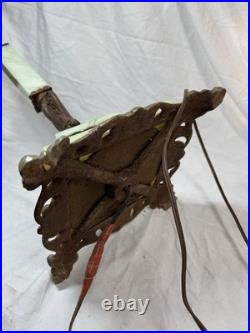 Art Deco Akro Agate Houze Uranium Slag Glass & Cast Iron Brass Bridge Floor Lamp