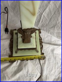 Art Deco Akro Agate Houze Uranium Slag Glass & Cast Iron Brass Bridge Floor Lamp