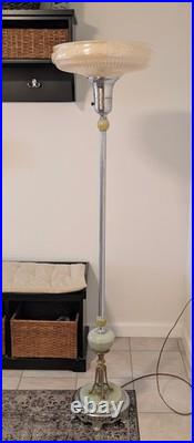Art Deco Antique Torchiere Floor Lamp 1920s with Akro Agate/ Slag Glass & Chrome