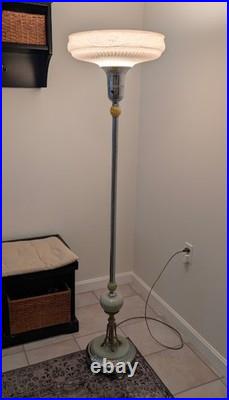 Art Deco Antique Torchiere Floor Lamp 1920s with Akro Agate/ Slag Glass & Chrome