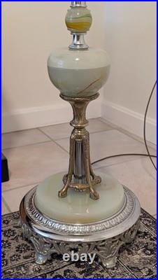 Art Deco Antique Torchiere Floor Lamp 1920s with Akro Agate/ Slag Glass & Chrome