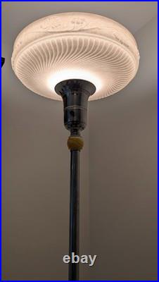 Art Deco Antique Torchiere Floor Lamp 1920s with Akro Agate/ Slag Glass & Chrome