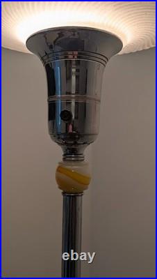 Art Deco Antique Torchiere Floor Lamp 1920s with Akro Agate/ Slag Glass & Chrome
