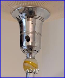 Art Deco Antique Torchiere Floor Lamp 1920s with Akro Agate/ Slag Glass & Chrome