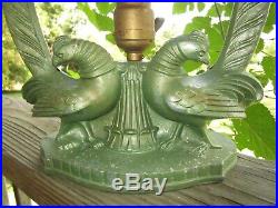 Art Deco Bird Lamp With Vintage Handel Signed & Numbered Slag Glass Shade