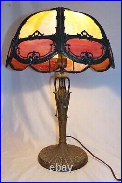 Art Deco Caramel Pink Slag Glass Table Lamp