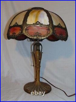 Art Deco Caramel Pink Slag Glass Table Lamp