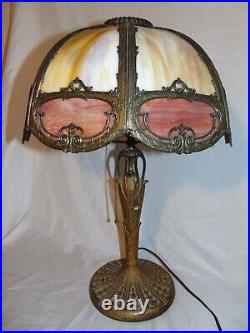 Art Deco Caramel Pink Slag Glass Table Lamp