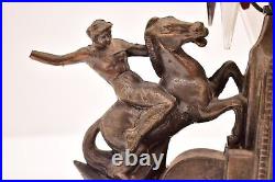 Art Deco Cast Metal Slag Glass Table Lamp Nude Woman W Horses Figural Light