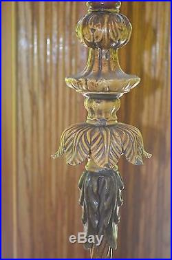 Art Deco Double Bridge Arm Lamp Green Slag Glass Shades Floor Lamp