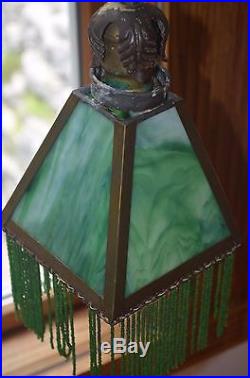Art Deco Double Bridge Arm Lamp Green Slag Glass Shades Floor Lamp