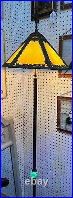 Art Deco Floor Lamp with Slag Glass Shade and Uranium Glass Round Insert WOW