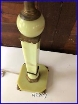 Art Deco Green Agate Slag Glass Table Lamp Vintage Antique brass Accents