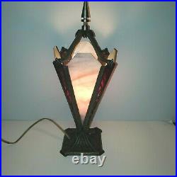 Art Deco Iron & Slag Glass Torchiere Uplight Accent Table Lamp