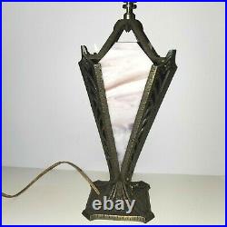 Art Deco Iron & Slag Glass Torchiere Uplight Accent Table Lamp