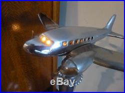 Art Deco Lamp Chrome Dc-3 Airplane Wwii Ashtray Smoking Stand Slag Glass Light