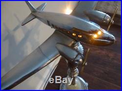 Art Deco Lamp Chrome Dc-3 Airplane Wwii Ashtray Smoking Stand Slag Glass Light