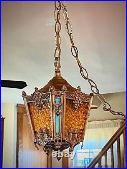 Art Deco Light-Slag Glass-Hanging Pendant-Porch Hall Foyer-Ceiling Light