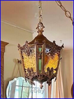 Art Deco Light-Slag Glass-Hanging Pendant-Porch Hall Foyer-Ceiling Light