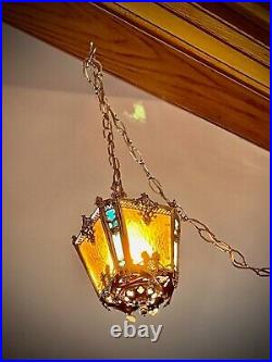 Art Deco Light-Slag Glass-Hanging Pendant-Porch Hall Foyer-Ceiling Light