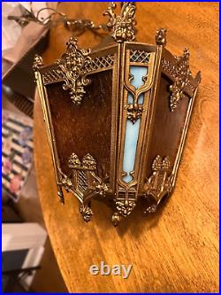 Art Deco Light-Slag Glass-Hanging Pendant-Porch Hall Foyer-Ceiling Light