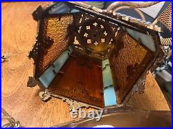 Art Deco Light-Slag Glass-Hanging Pendant-Porch Hall Foyer-Ceiling Light