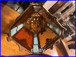 Art Deco Light-Slag Glass-Hanging Pendant-Porch Hall Foyer-Ceiling Light