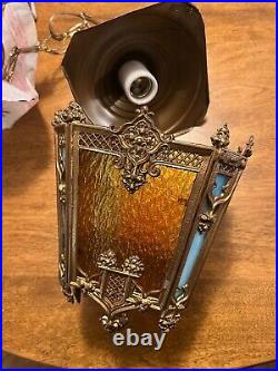 Art Deco Light-Slag Glass-Hanging Pendant-Porch Hall Foyer-Ceiling Light