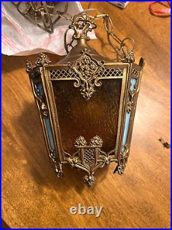 Art Deco Light-Slag Glass-Hanging Pendant-Porch Hall Foyer-Ceiling Light
