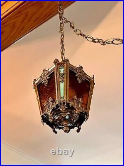 Art Deco Light-Slag Glass-Hanging Pendant-Porch Hall Foyer-Ceiling Light