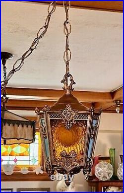 Art Deco Light-Slag Glass-Hanging Pendant-Porch Hall Foyer-Ceiling Light