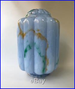 Art Deco Loetz Light Blue Green Orange Slag Marbled Glass Shade lamp SkyScraper
