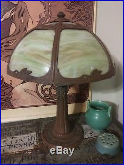 Art Deco Miller Slag Glass 6 Panel Nouveau Table Lamp Handel Bradley Hubbard Era Art Deco Miller Slag Glass 6 Panel Nouveau Table Lamp Handel Bradley Hubbard Era