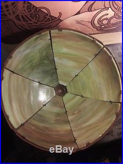 Art Deco Miller Slag Glass 6 Panel Nouveau Table Lamp Handel Bradley Hubbard Era Art Deco Miller Slag Glass 6 Panel Nouveau Table Lamp Handel Bradley Hubbard Era