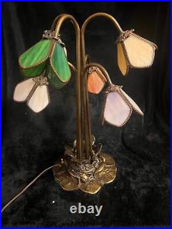 Art Deco Multicolored Slag Glass Lamp