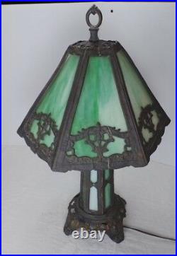 Art Deco P E H Green Slag Glass Lamp