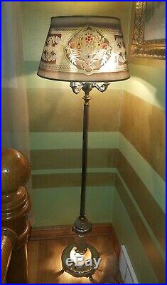 Art Deco Rembrandt Floor Lamp withSlag Glass & Mesh Shades, Lighted Lamp Base