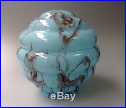 Art Deco Ribbed Light Blue Black Slag Marbled Cased Glass Lamp Shade Globe