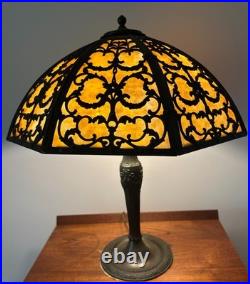 Art Nouveau 6 Panel Curved Caramel Slag Glass Lamp Not Handel Art Nouveau 6 Panel Curved Caramel Slag Glass Lamp Not Handel