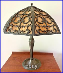 Art Nouveau 6 Panel Curved Caramel Slag Glass Lamp Not Handel Art Nouveau 6 Panel Curved Caramel Slag Glass Lamp Not Handel