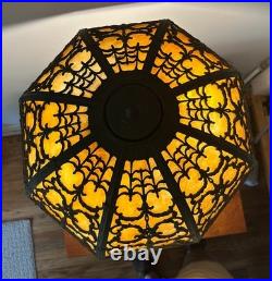 Art Nouveau 6 Panel Curved Caramel Slag Glass Lamp Not Handel