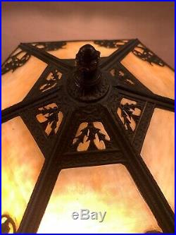 Art Nouveau Antique 1920's 12 Panel Slag Glass Lamp Working Gilbert