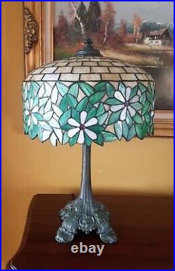 Art Nouveau, Arts & Crafts Wilkinson Leaded Slag Stained Glass Bronze Lamp