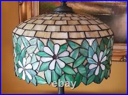 Art Nouveau, Arts & Crafts Wilkinson Leaded Slag Stained Glass Bronze Lamp