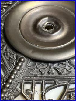 Art Nouveau Bent 12 Panel Slag Glass Ornate Lamp Filigree Marbled Double Chain Art Nouveau Bent 12 Panel Slag Glass Ornate Lamp Filigree Marbled Double Chain