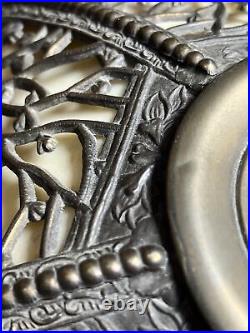 Art Nouveau Bent 12 Panel Slag Glass Ornate Lamp Filigree Marbled Double Chain Art Nouveau Bent 12 Panel Slag Glass Ornate Lamp Filigree Marbled Double Chain