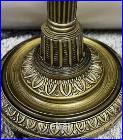 Art Nouveau Bent 12 Panel Slag Glass Ornate Lamp Filigree Marbled Double Chain Art Nouveau Bent 12 Panel Slag Glass Ornate Lamp Filigree Marbled Double Chain
