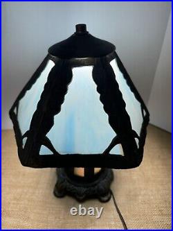 Art Nouveau Blue Tiffany Style Glass Paneled Lamp Stained Glass Table Lamp